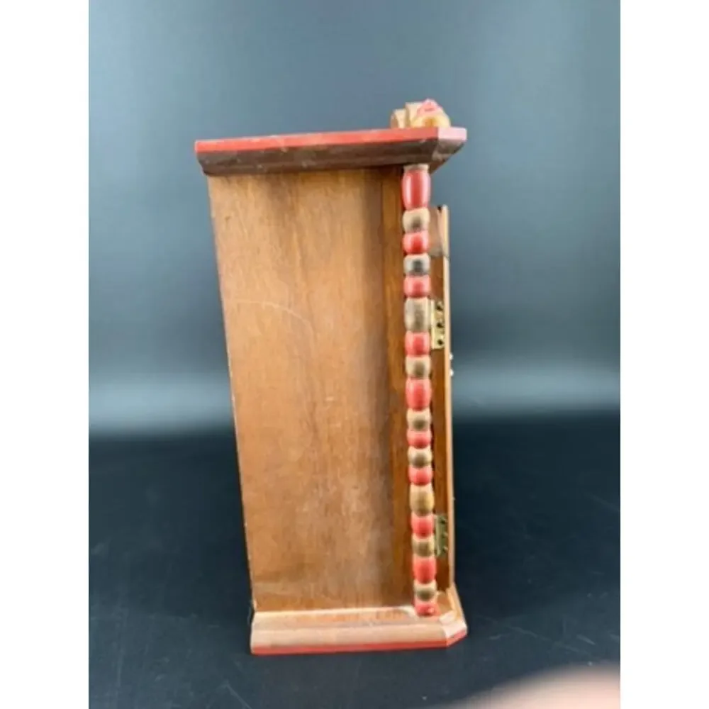Vintage 1970s Wooden Floral Painted Jewelry Armoire Music Box